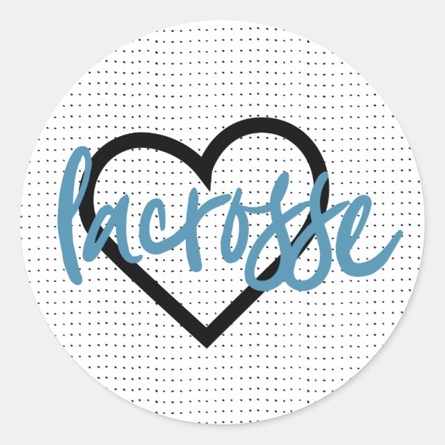 Blue on White Lacrosse Sticks & Hearts Pattern Classic Round Sticker (Front)