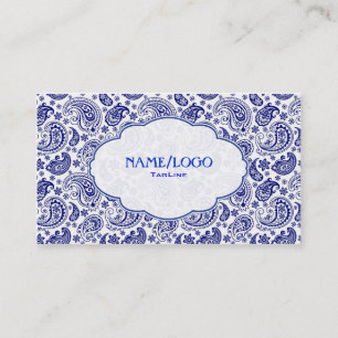 Blue On White Retro Paisley PatternDesign Business Card