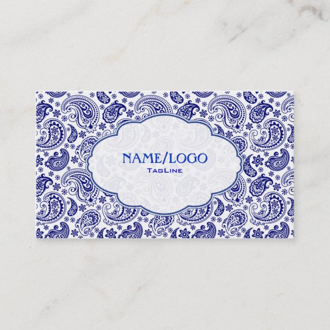Blue On White Retro Paisley PatternDesign Business Card (Front)