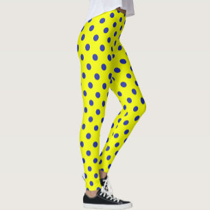 Blue On Yellow Polka Dots Pattern Design Leggings
