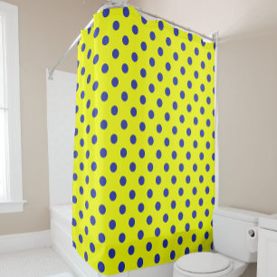 Blue On Yellow Polka Dots Pattern Design Shower Curtain