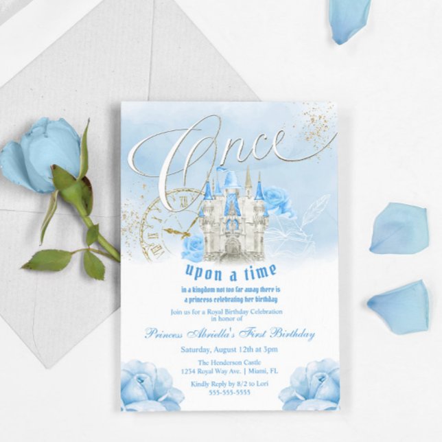 Blue Once Upon a Time Princess Birthday Invitation (Creator Uploaded)