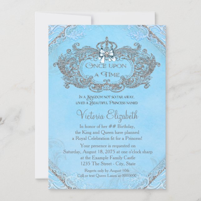 Blue Once Upon a Time Princess Birthday Invitation (Front)