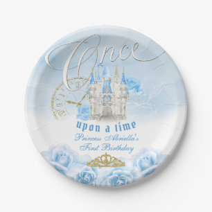 Blue Once Upon a Time Princess Birthday Paper Plate