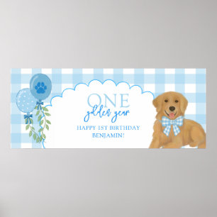 Blue One Golden Year Retriever Puppy 1st Birthday Poster