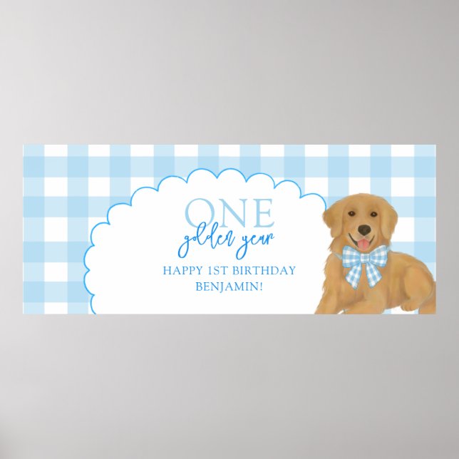 Blue One Golden Year Retriever Puppy 1st Birthday Poster (Front)