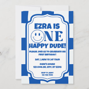 Blue One Happy Dude birthday Invitation
