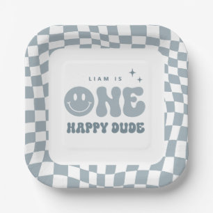 Blue ONE Happy Dude Birthday Party Plates