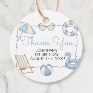 Blue One in the Sun 1st Birthday Summer Pool Party Favour Tags