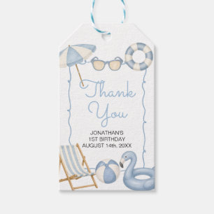 Blue One in the Sun 1st Birthday Summer Pool Party Gift Tags