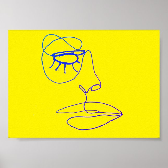 Blue One Line Face Art Poster (Front)