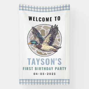 Blue One Lucky Duck 1st Birthday Cute Rubber Banner