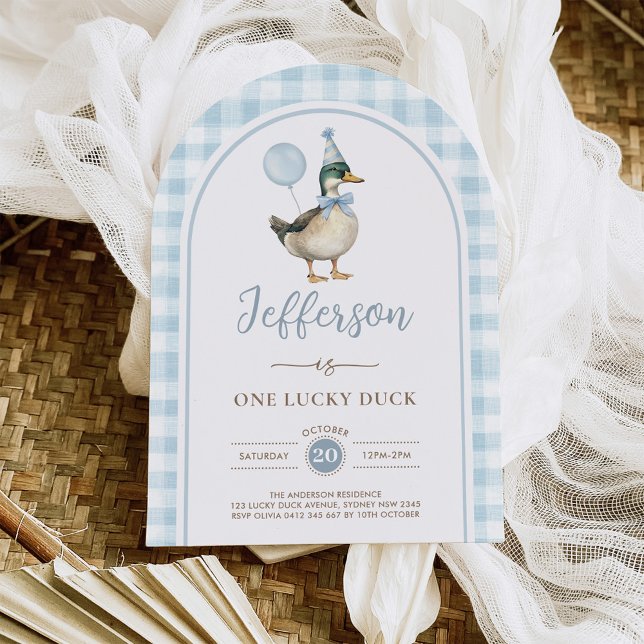 Blue One Lucky Duck Balloon 1st Birthday Arch Invitation (Creator Uploaded)