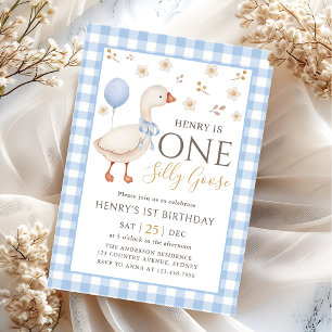 Blue One Silly Goose 1st Birthday Invitation