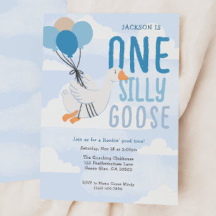 Blue One Silly Goose 1st Birthday Invitation