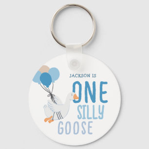 Blue One Silly Goose 1st Birthday Key Ring