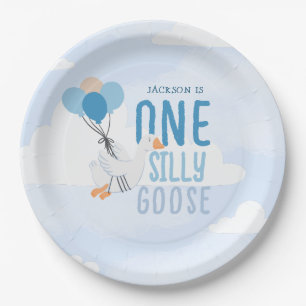Blue One Silly Goose 1st Birthday Paper Plate