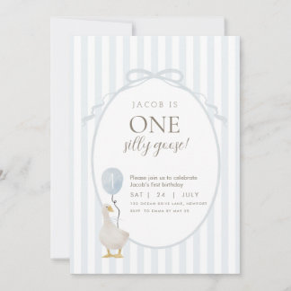 Blue One Silly Goose First Birthday Invitation