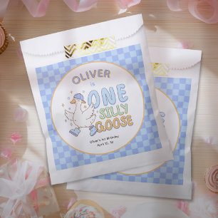 Blue One Silly Goose-Retro Boy First Birthday Favour Bags