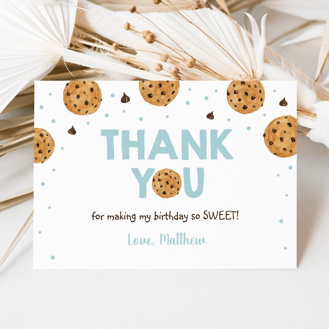Blue One Sweet Cookie Birthday Thank You Card (Creator Uploaded)