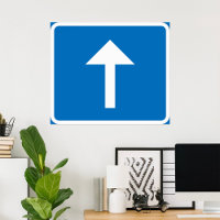 Blue One-Way Traffic Sign Up Arrow Road Symbol 