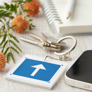 Blue One-Way Traffic Sign Up Arrow Road Symbol  Key Ring
