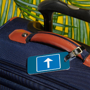 Blue One-Way Traffic Sign Up Arrow Road Symbol Luggage Tag