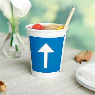 Blue One-Way Traffic Sign Up Arrow Road Symbol Paper Cups