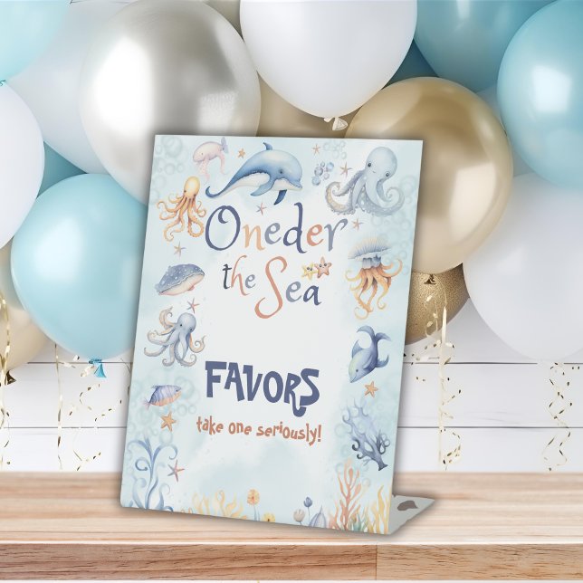 Blue Oneder the sea 1st birthday Favours Pedestal Sign (Creator Uploaded)