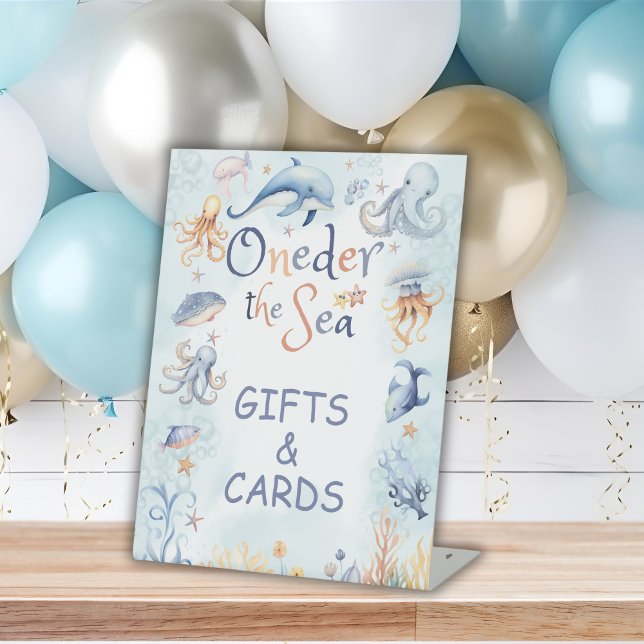 Blue Oneder the sea 1st birthday Gifts Pedestal Sign (Creator Uploaded)