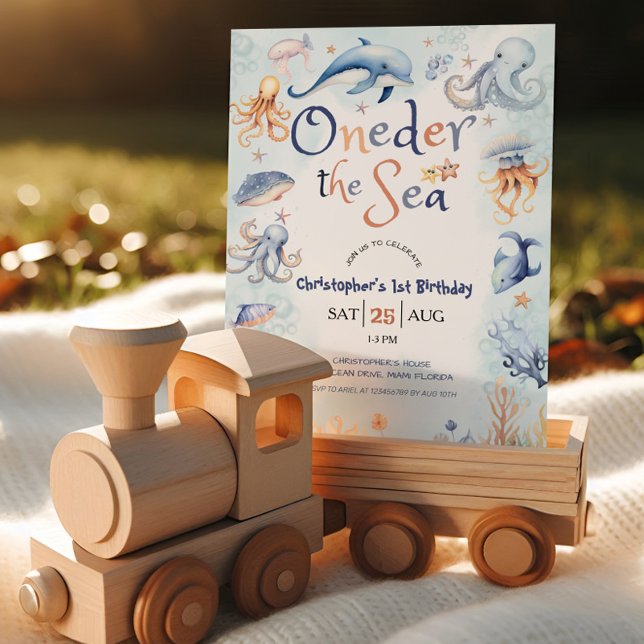 Blue Oneder the sea boys 1st birthday Invitation (Creator Uploaded)