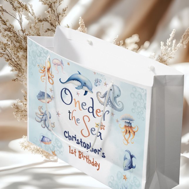 Blue Oneder the sea boys 1st birthday Large Gift Bag (Creator Uploaded)