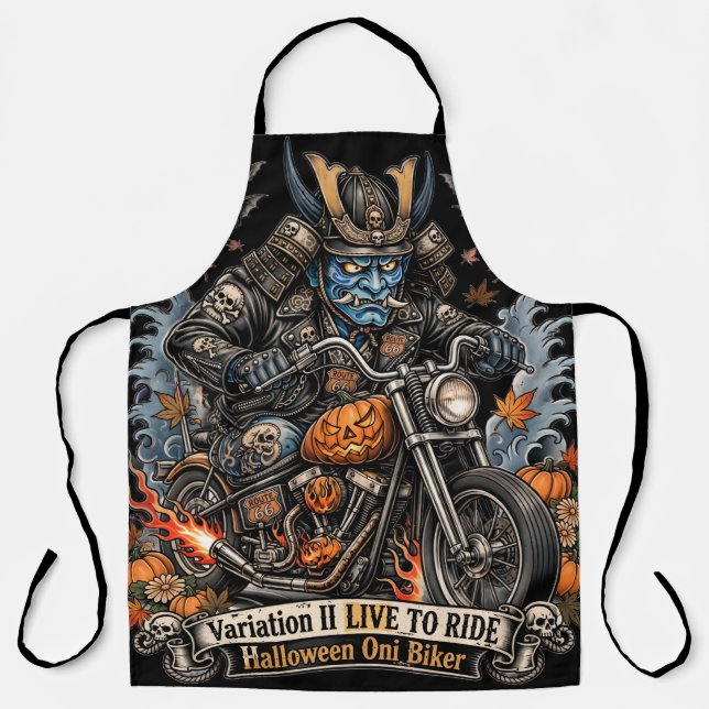 Blue Oni Biker Halloween Apron - LIVE TO RIDE  (Front)