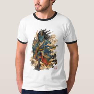 Blue Oni Demon Warrior Japanese Yokai Mythology T-Shirt