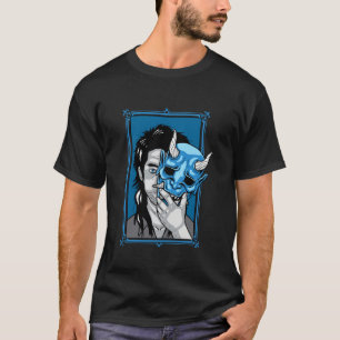 Blue Oni Mask Man Japanese Demon Aesthetic Art T-Shirt