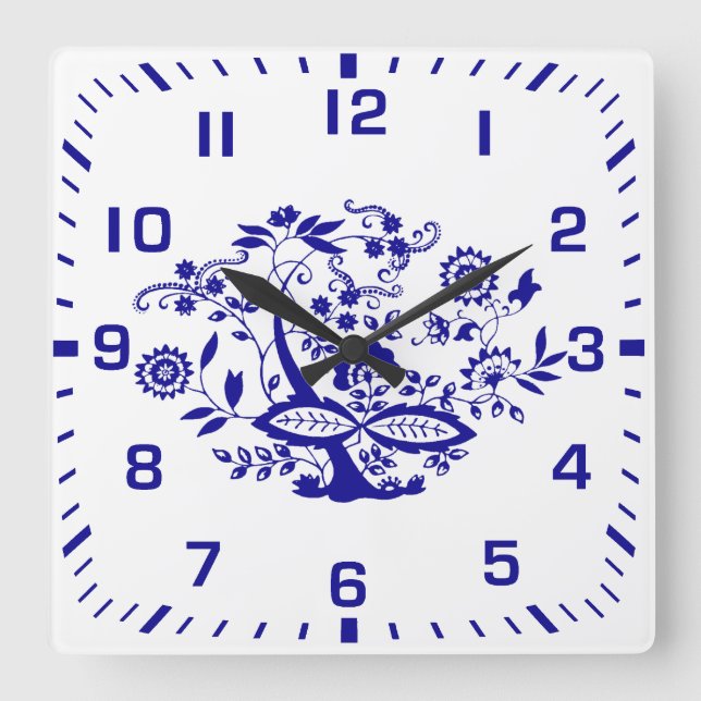 Blue Onion Style Element Square Wall Clock (Front)