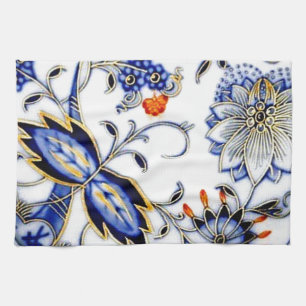 Blue Onion Vintage China Plate Pattern Tea Towel