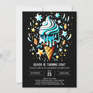 Blue Online Elegant Boy Ice Cream Birthday Invitation