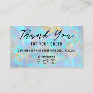 blue opal faux foil thank you business card