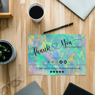 Blue Opal Iridescent Thank You  Business Card