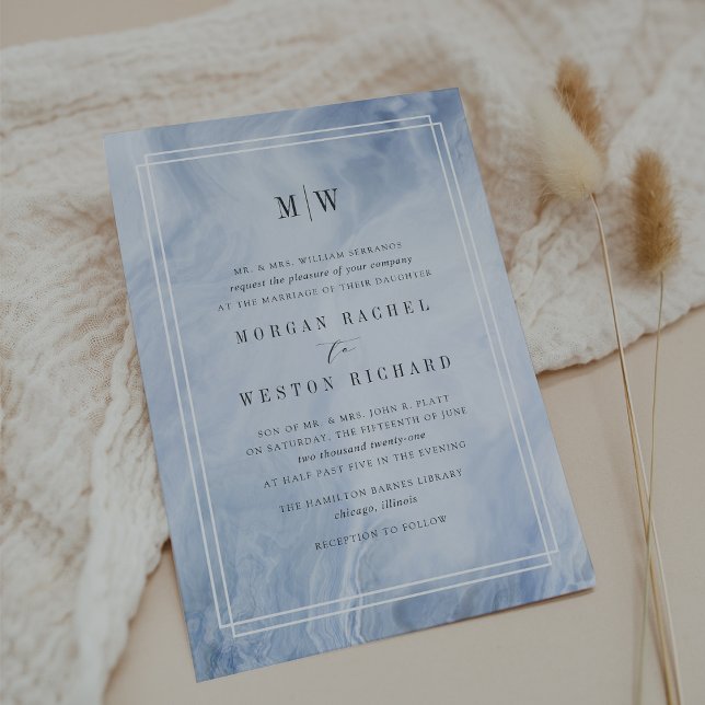 Blue Opal Monogram Wedding Invitation (Creator Uploaded)