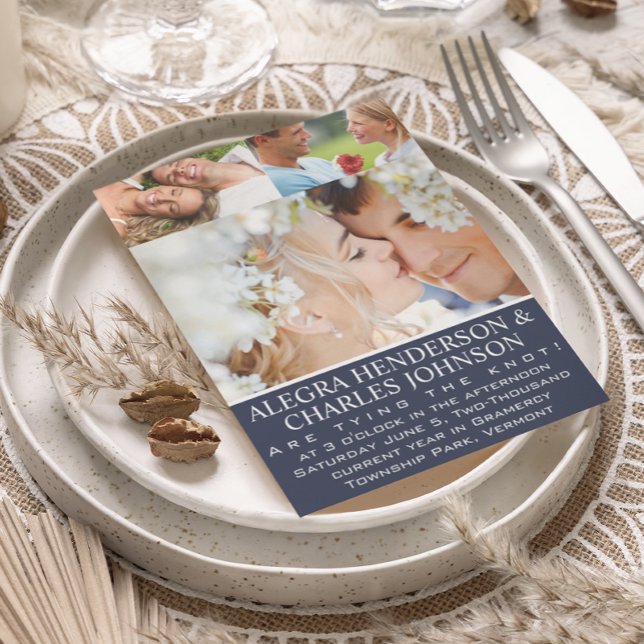 Blue Opulence Your Photo Typography Wedding  Invitation (Creator Uploaded)