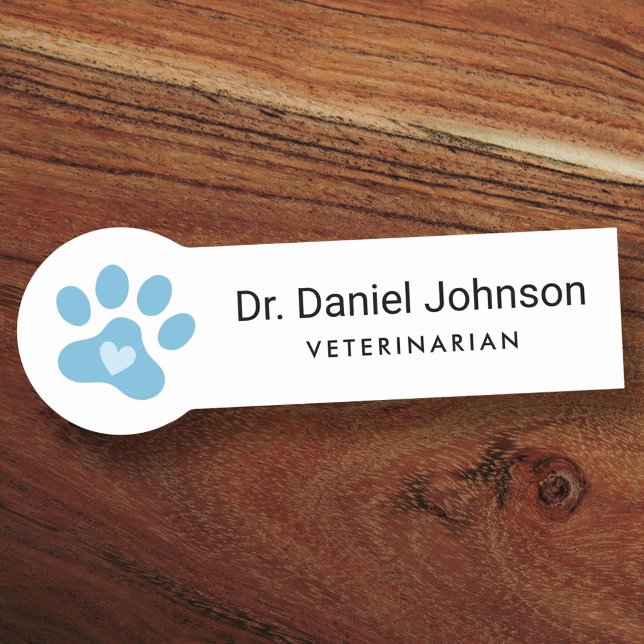 Blue or any colour paw print with heart veterinary name tag (Creator Uploaded)