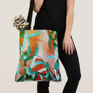 Blue or cyan streaks over rustic reddish orange tote bag