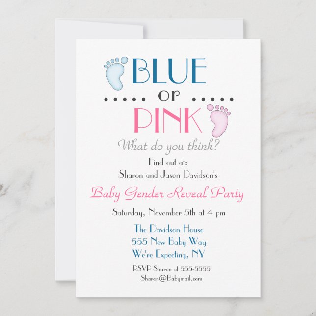 Blue or Pink Baby Feet Gender Reveal Invitation (Front)