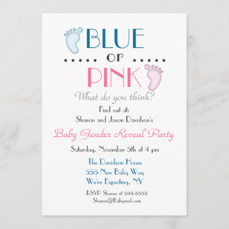 Blue or Pink Baby Feet Gender Reveal Invitation