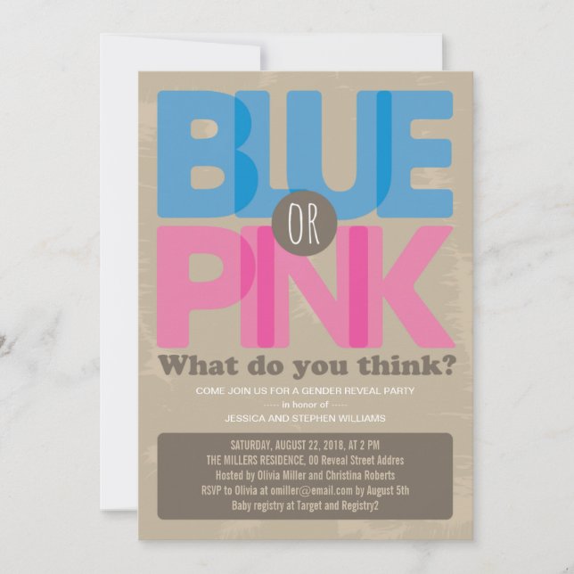 Blue or Pink Baby Gender Reveal Party Invitation (Front)