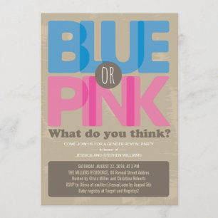 Blue or Pink Baby Gender Reveal Party Invitation