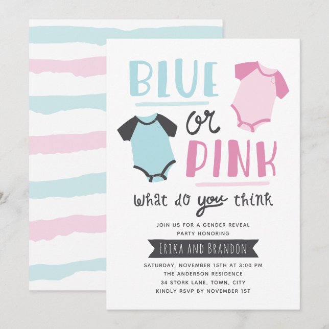 Blue or Pink Baby Gender Reveal Party Shower Invitation (Front/Back)