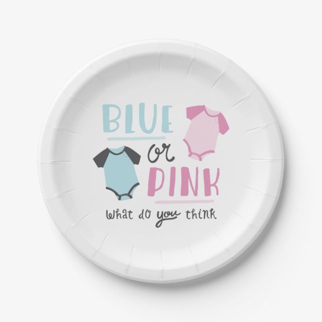 Blue or Pink Baby Gender Reveal Party Shower Paper Plate (Front)